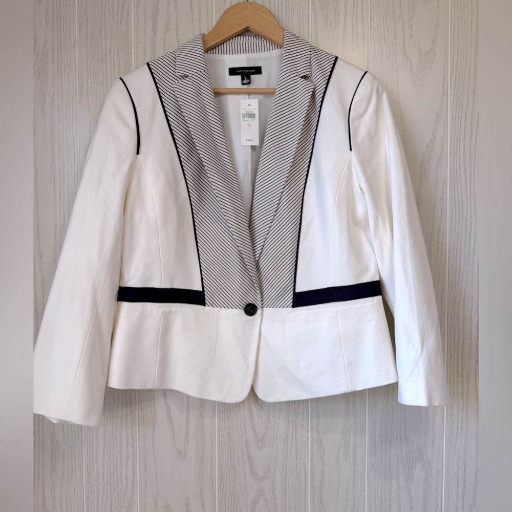 Ann Taylor Suit Blazer White w/ Navy Blue Size 12 NWT - Picture 3 of 5